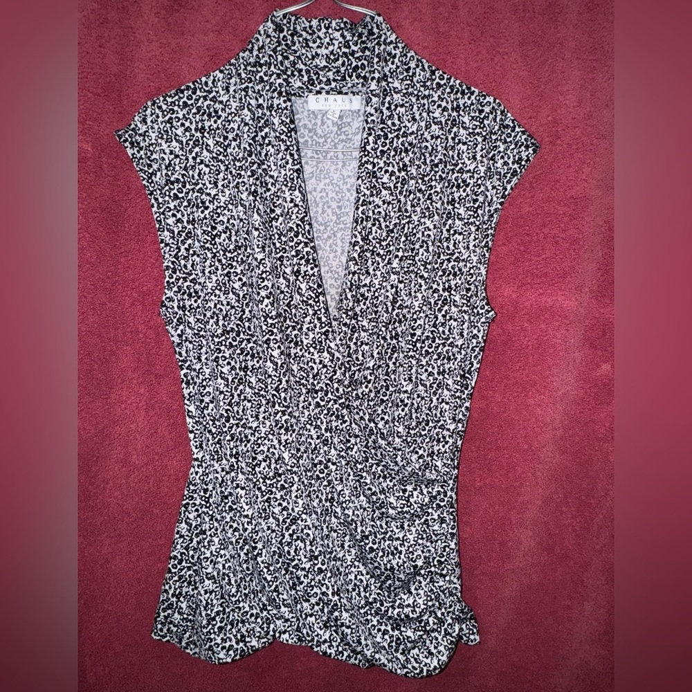 Chaps Monochrome Leopard Print Blouse